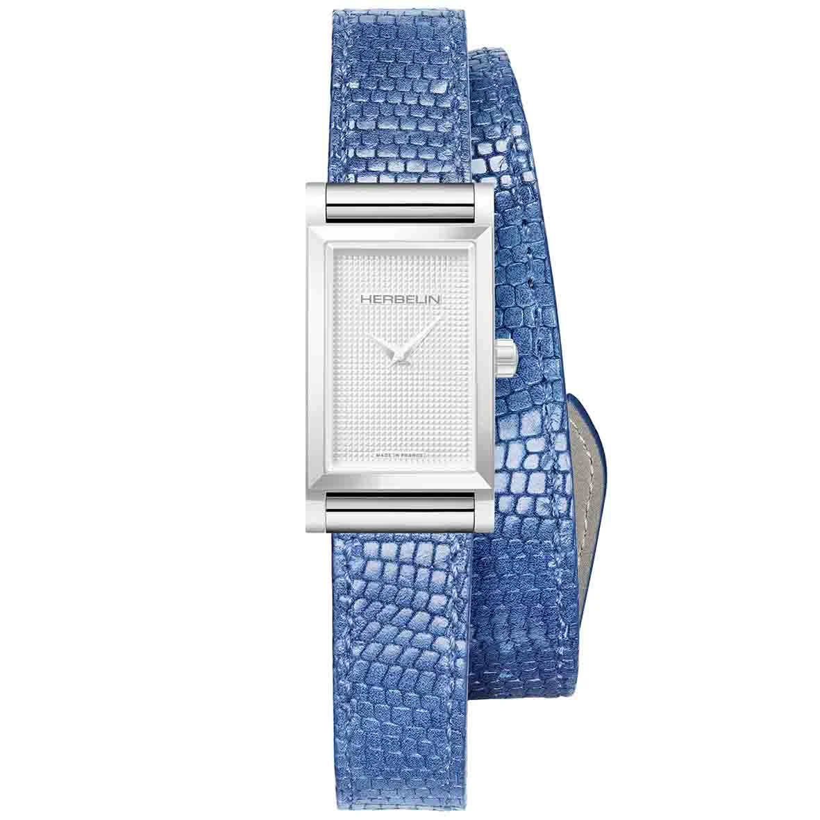 Bracelet Montre Interchangeable Façon Lézard Marbré Bleu Ciel - BRAC17048A188