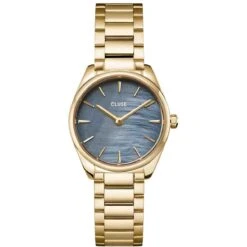 Cluse Féroce Mini Watch Steel, Blue Pearl, Gold Colour - - CW11707