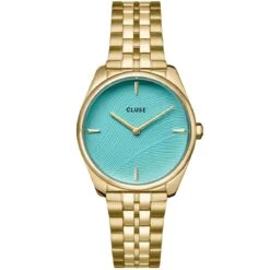 Cluse Féroce Petite Watch Steel, Leaf Texture Pool Blue, Gold Colour - - CW11220