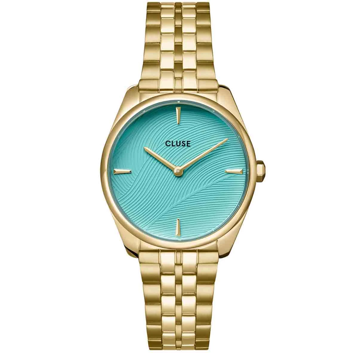 Cluse Féroce Petite Watch Steel, Leaf Texture Pool Blue, Gold Colour - - CW11220