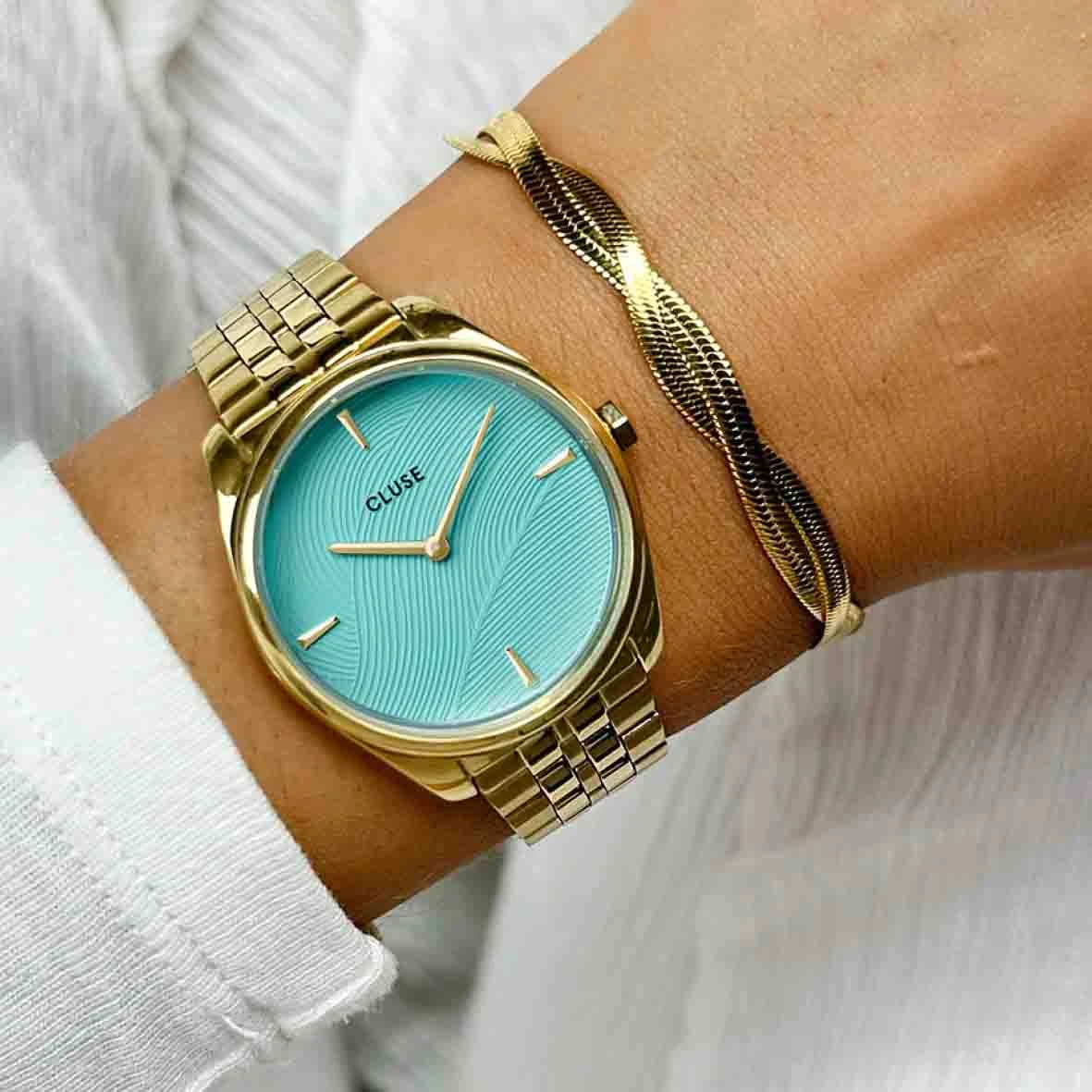 Cluse Féroce Petite Watch Steel, Leaf Texture Pool Blue, Gold Colour - - CW11220 – Image 2
