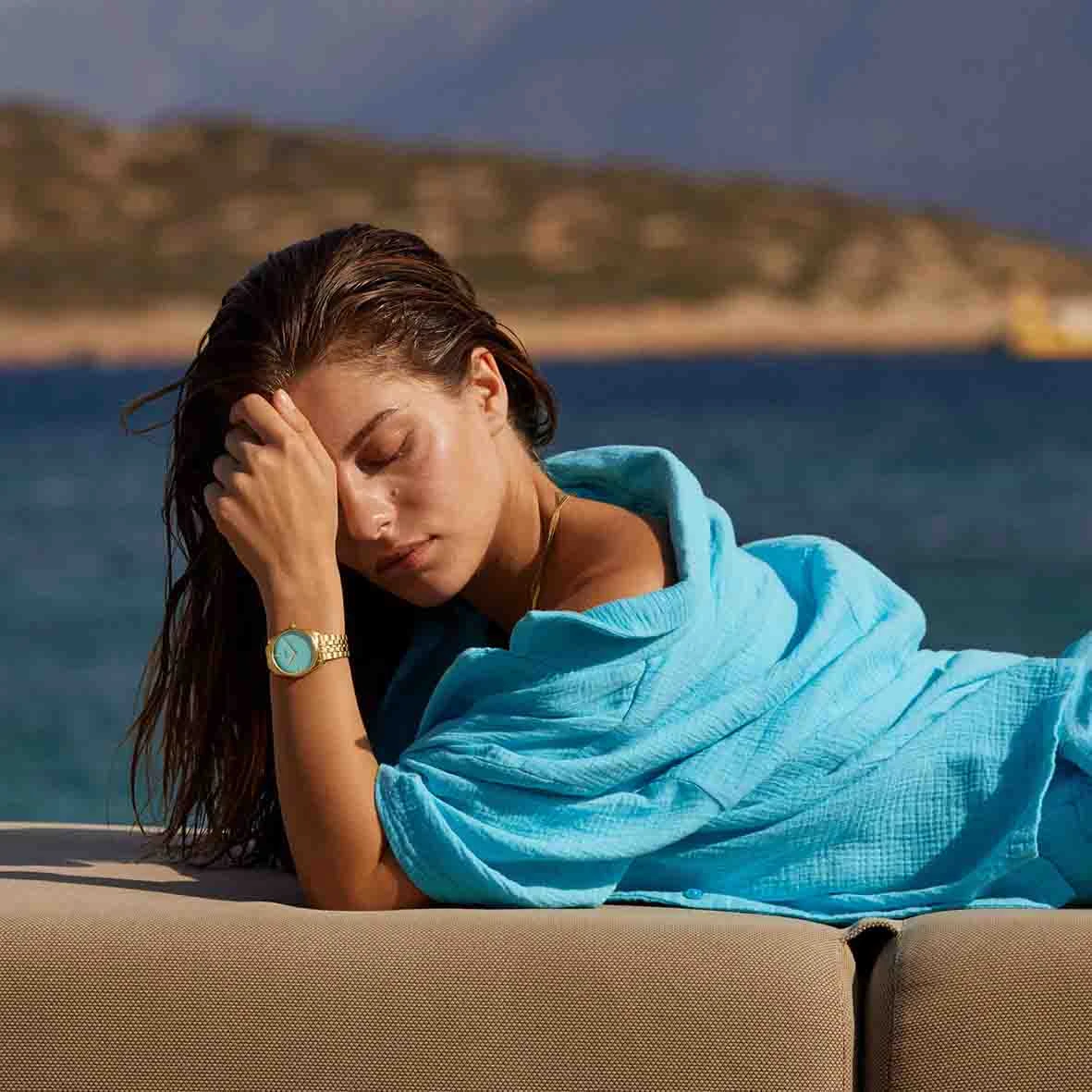 Cluse Féroce Petite Watch Steel, Leaf Texture Pool Blue, Gold Colour - - CW11220 – Image 5