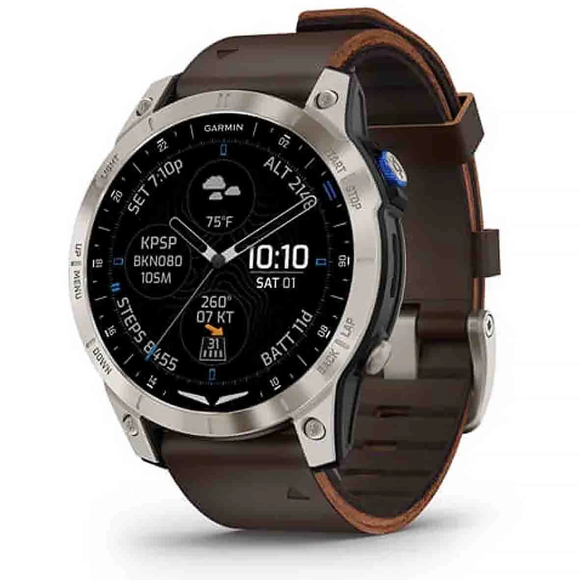 Garmin D2 Mach 1 - Aviator Smartwatch With Oxford Brown Leather Band 47 Mm- 010-02582-55