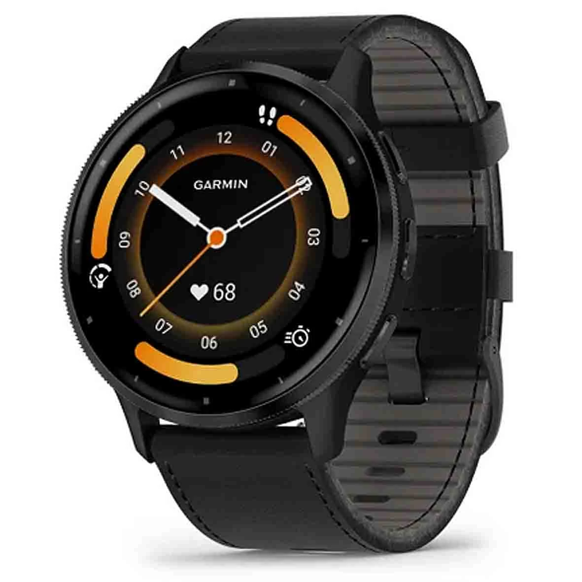 Garmin Venu 3 Lunette Gray Acier Inoxydable - Boîtier Noir - Bracelet Cuir Noir 45 Mm- 010-02784-52 – Image 5