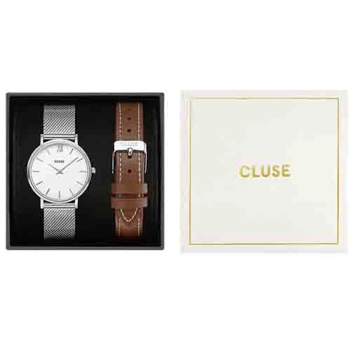 Montre Cluse Coffret Minuit Watch & Brown Leather Strap Silver Colour - - CG10207 – Image 4