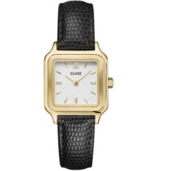 Montre Cluse Gracieuse Petite Watch Leather, Black Lizard, Gold Colour - - CW11805