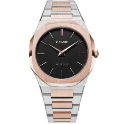 Montre D1 Milano Ultra Thin Abisso - Homme Quartz- Cadran Noir- 38 Mm - Acier Inoxydable PVD Or Rose - UTBU03