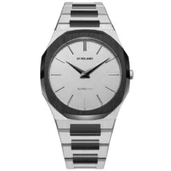 Montre D1 Milano Ultra Thin Ash - Homme Quartz- Cadran Gris- 38 Mm - Acier Et PVD Noir - UTBU06