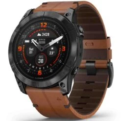 Montre Garmin Epix Pro Gen 2 Sapphire Edition - 51 Mm Titane - Carbon Gray DLC - Bracelet Cuir Marron + Bracelet Silicone Noir 51 Mm - 010-02804-30