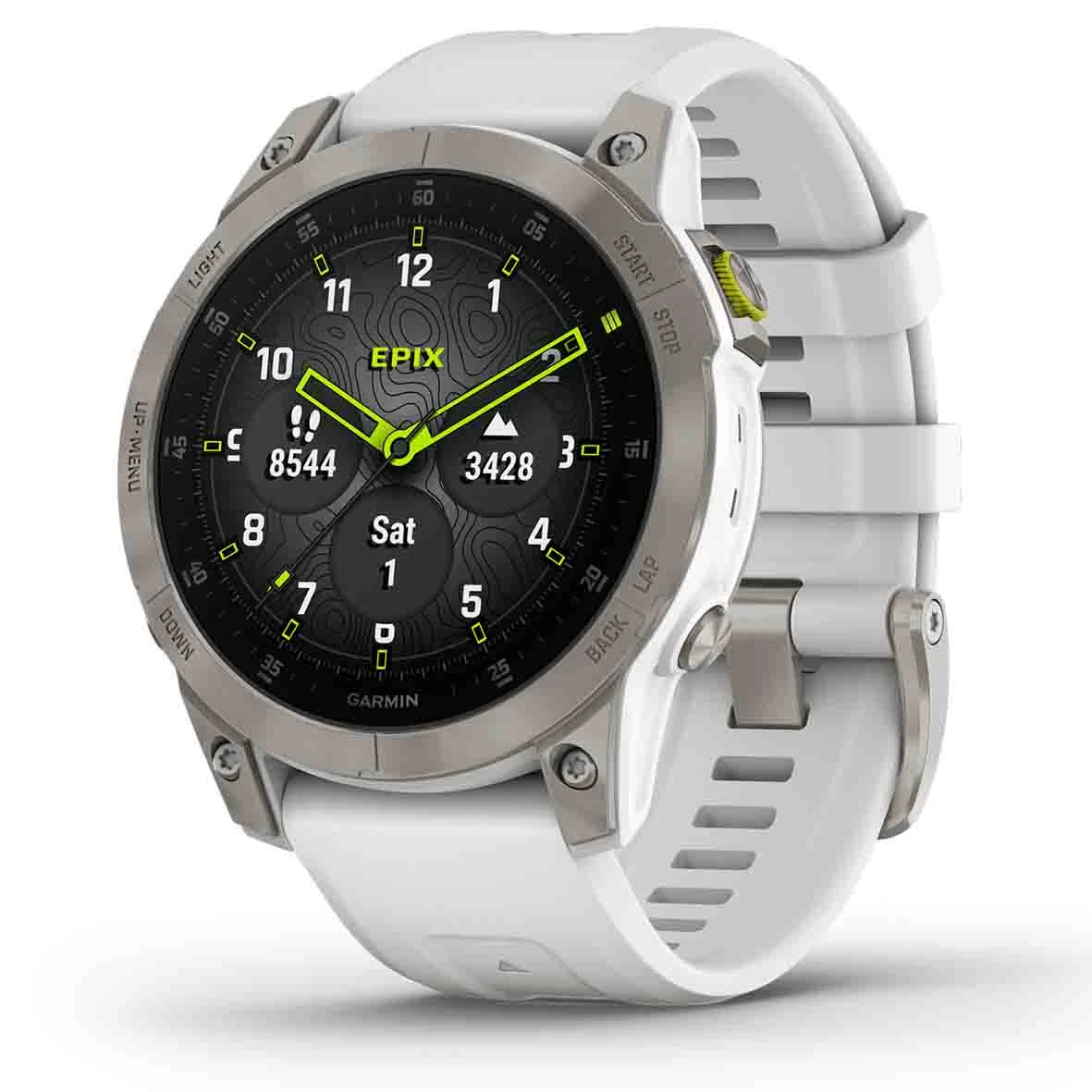 Montre Garmin Epix Sapphire, Titane, Silver Avec Bracelet Blanc 47 Mm- 010-02582-21