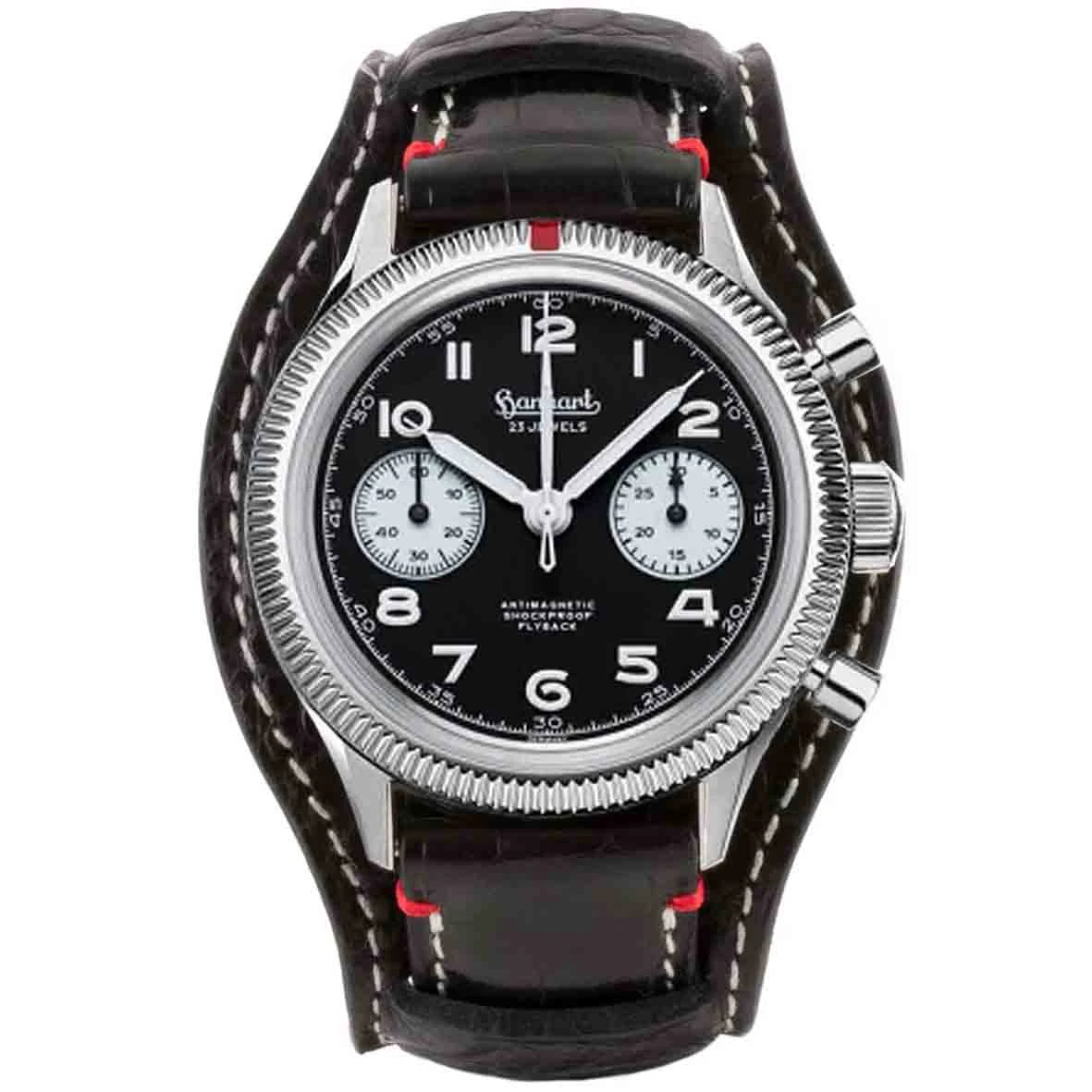 Montre Hanhart 417 ES - 42 Mm - Flyback Panda - 1954 - Croco Noir Mécanique Diamètre 39 Mm- H721.211-7010-croconoir