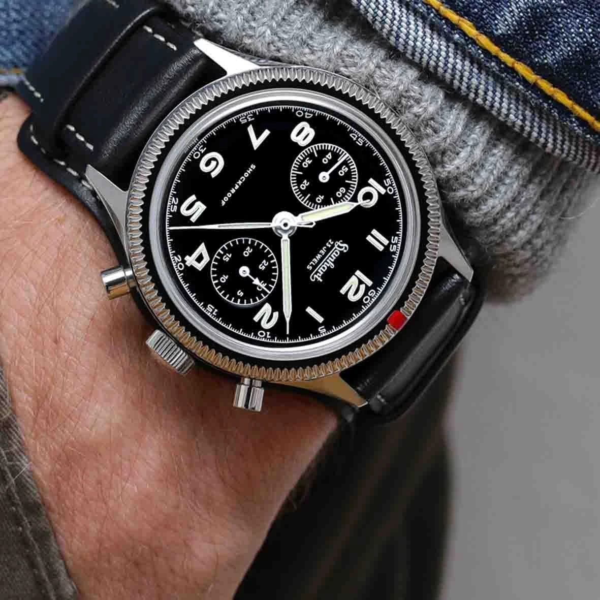 Montre Hanhart 417 ES - 42mm - Steve Mc. Croco Marron Teck Mécanique Diamètre 42 Mm- H721.210-7010-crocoteck – Image 4