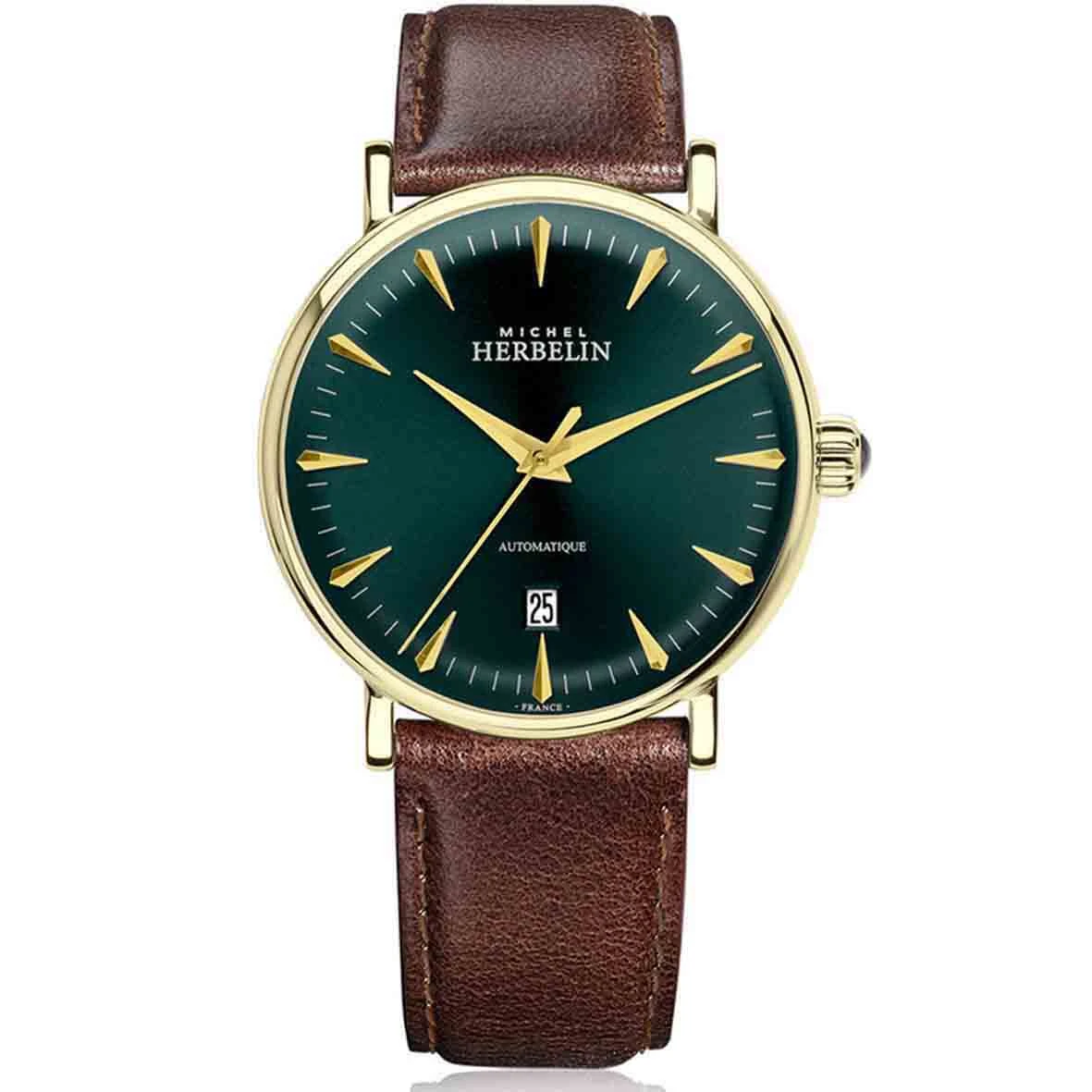 Montre Herbelin Inspiration Automatique Cadran Vert Bracelet Cuir - 1647P16BR