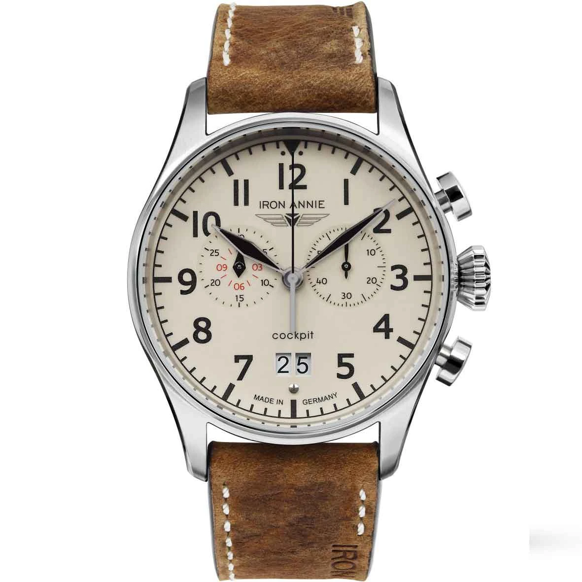 Montre Iron Annie Cockpit Chronograpgh Big Date Quartz Cadran Blanc - 5186-3