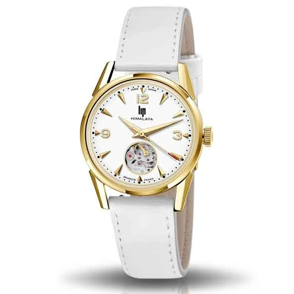 Montre Lip Himalaya 33 Mm Cur Battant - Femme - Cadran Blanc- 33.5 Mm - Acier Et Plaqué Or - 671690
