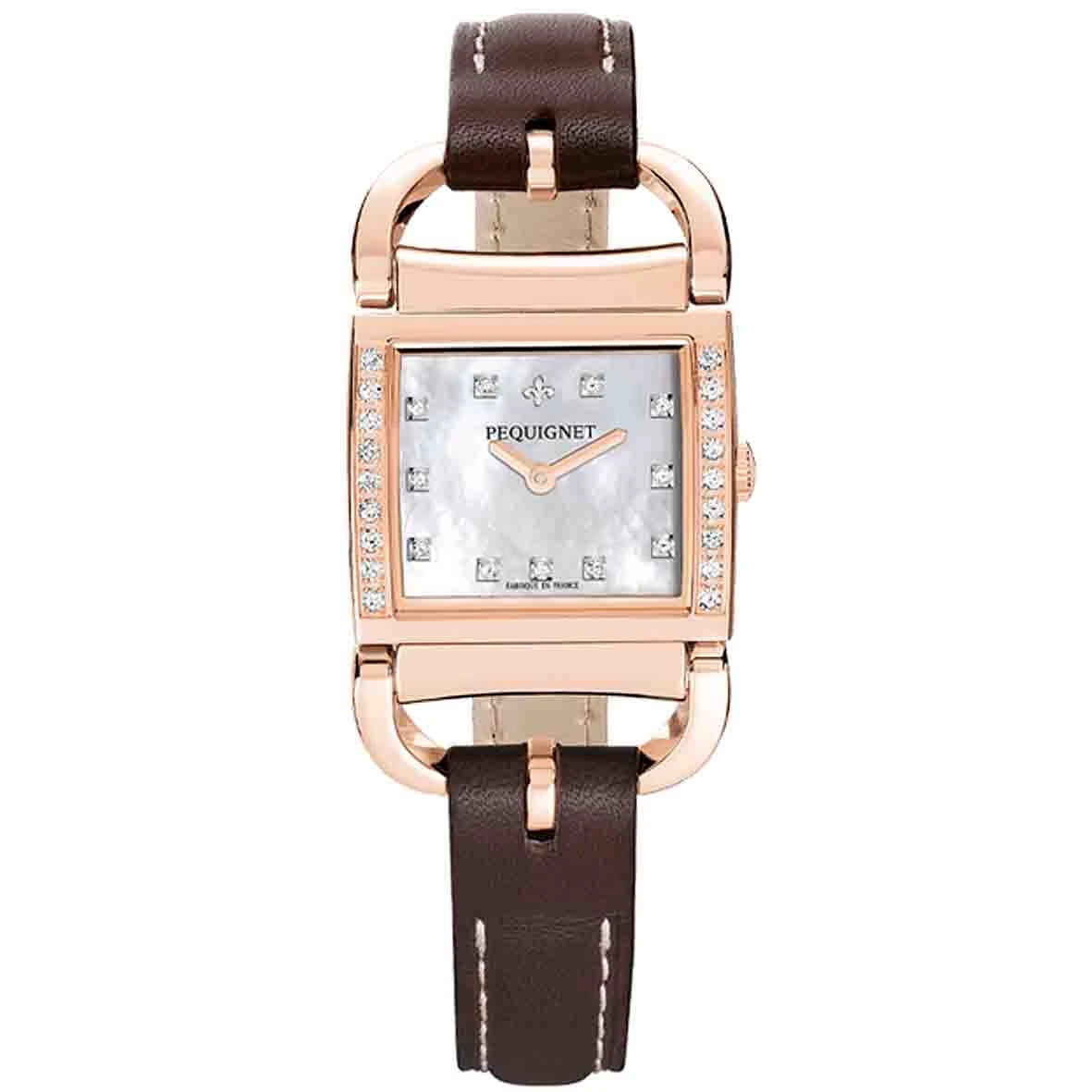 Montre Pequignet Attellage Quartz - Cadran Nacre Blanc - Bracelet Marron - 5896509CD