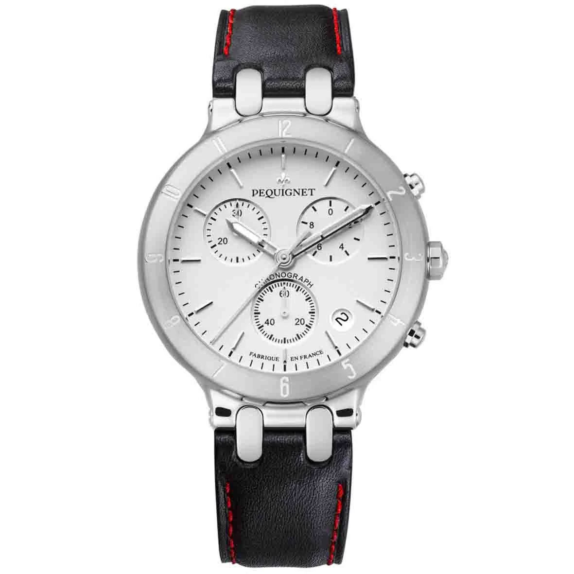 Montre Pequignet Moorea Chrono Acier - Cadran Blanc 42 Mm - 1370533-CNR