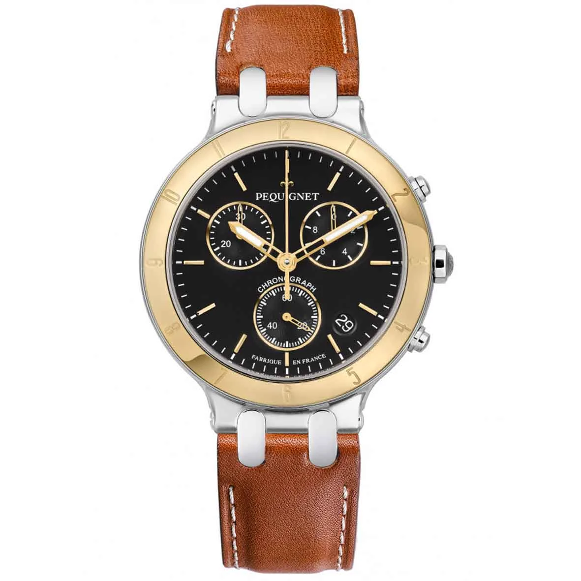 Montre Pequignet Moorea Chrono Or Et Acier - Cadran Noir 42 Mm - 1371548-CM