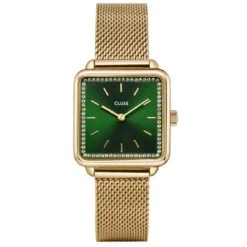 Cluse Tétragone Watch Mesh Stones Green, Gold Colour - 28 Mm - CW10309