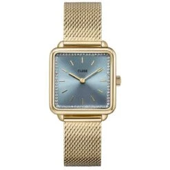 Cluse Tétragone Watch Mesh Stones Light Blue, Gold Colour - 28 Mm - CW10310