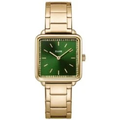 Cluse Tétragone Watch Steel Stones Green, Gold Colour - 28 Mm - CW10311