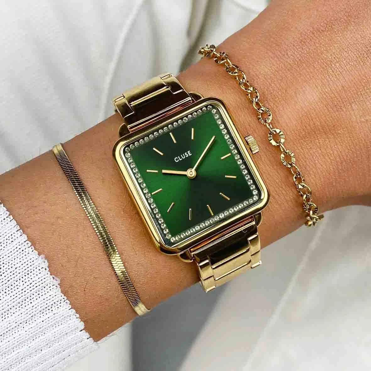 Cluse Tétragone Watch Steel Stones Green, Gold Colour - 28 Mm - CW10311 – Image 2